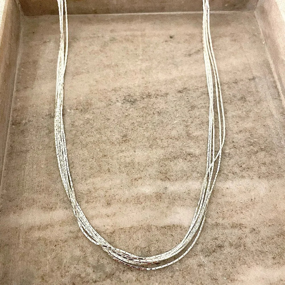 925 Sterling Silver Multi Layer Necklace Thin Herringbone Chain Necklace - Picture 1 of 3